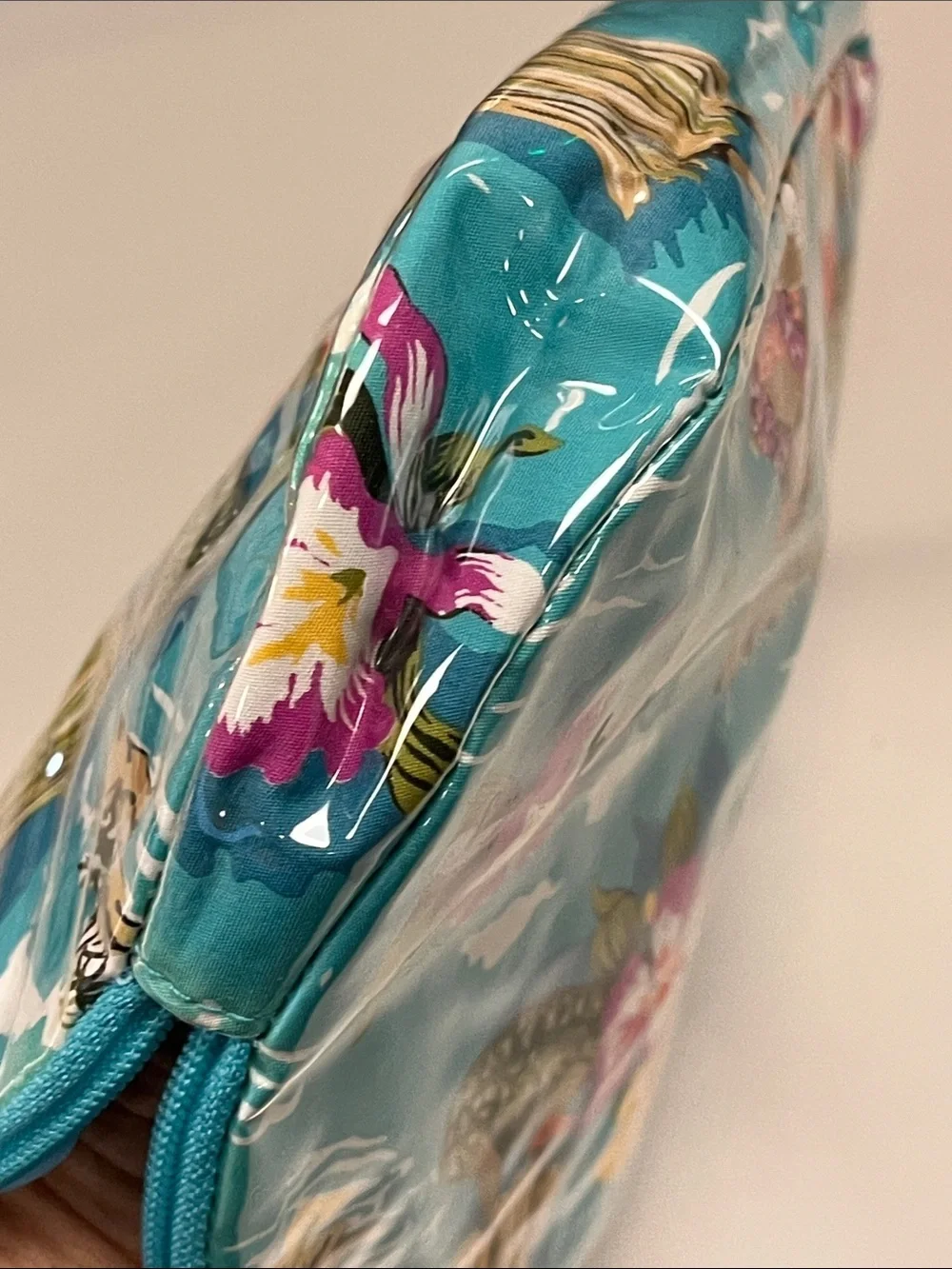 Nick & Nora Teal Hawaiian Floral Cosmetic Pouch